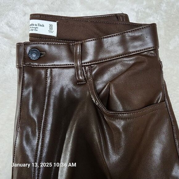 Abercrombie & Fitch Pants 90’s Straight Ultra High Rise Vegan Leather Women's 30 - Picture 2 of 10